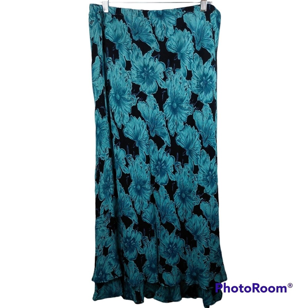 Teal Floral Maxi Skirt - Women's Skirt